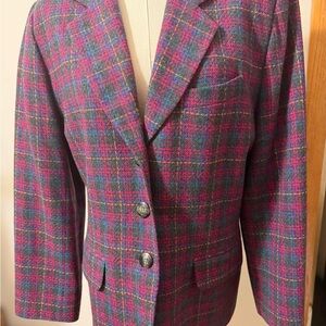 Pendleton Purple Plaid Wool Blazer with Teal & Pink Accents